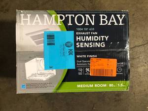 lot 3 image: Hampton Bay 80 CFM Ceiling Mount Room Side Installation Humidity Sensing Bathroom Exhaust Fan Customer Returns See Pictures