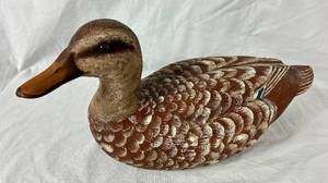 lot 43 image: Hand Painted Wooden Mallard Duck Decoy by Sharon Grinager