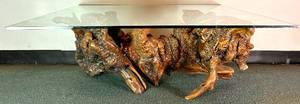 lot 2 image: Vintage Grapevine Root Coffee Table with Glass Top