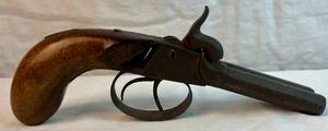 lot 58 image: Antique Side by Side 19th Century Double Barrel Book Pistol