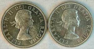 lot 66 image: Two Canadian Dollars .80 Silver 1962 and 1964