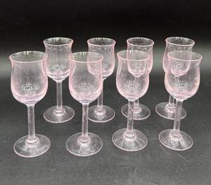 lot 65 image: Vintage Pink Depression Glass Cordial Set of 8