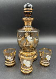 lot 79 image: Vintage Bohemia Crystal Decanter and 3 Glasses Set