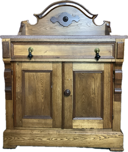 lot 34 image: Antique Marble Topped Wash Stand Cabinet with Backsplash