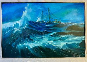 lot 129 image: Storm At Sea by Espinosa Oil Painting