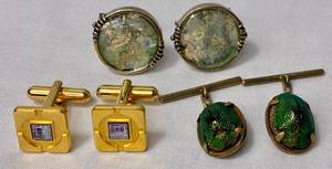 lot 101 image: Group of 3 Unique Mens Cuff Links