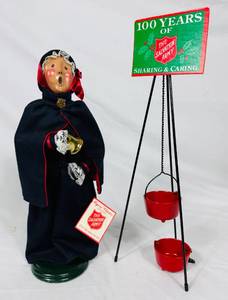 lot 152 image: Byers Choice Salvation Army Collection Carolers Salvation Woman with Bell 13 H and Salvation Army Kettle Stand  14.25 H