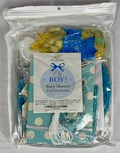 lot 172 image: Oh Boy Baby Shower Decorations - Blue Elephant Themed- 100 Complete Kits