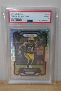 lot 20 image: 2023 Prizm Emanuel Wilson #335 Pandora Parallel Rookie Football Card - PSA 9