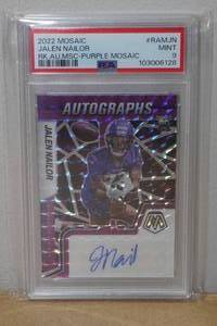 lot 24 image: 2022 Mosaic Jalen Nailor Purple Autograph Rookie Football Card - PSA 9 - 4649