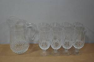lot 168 image: Cut Glass Pitcher and Drinking Glasses