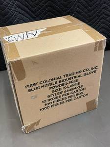 lot 24 image: Box of 1000 First Colonial Trading Blue Nitrile Industrial Gloves, X-Large