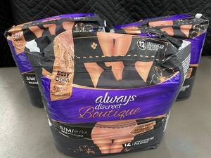lot 25 image: Lot of 3 Always Discreet Boutique Underwear, 12 Count Each, Size SM