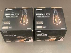 lot 33 image: Vintage Industrial Style Pendant Light Fixture with E26 Medium Base - Set of 2
