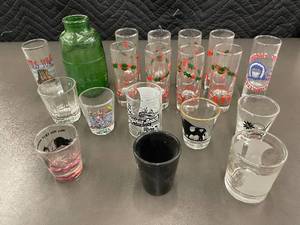 lot 123 image: Collection of Assorted Souvenir Shot Glasses and Tall Shooter Glasses