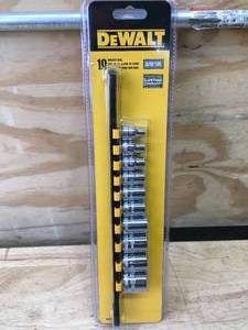 lot 75 image: DeWalt 10 Piece 38 Drive Socket Rails Model # DWMT81546 0417256