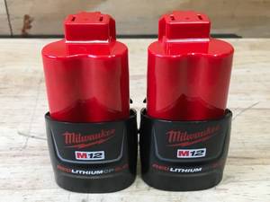lot 76 image: Lot of 2 - Milwaukee M12 Red Lithium CP 2 Ah Batteries Model # 48-11-2420