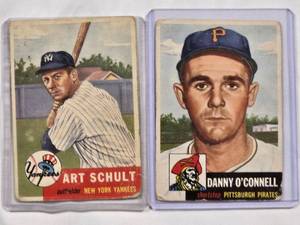 lot 11 image: Lot of 2 1953 Topps Vintage Baseball Cards Danny OConnell & Art Schult