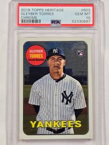 lot 21 image: Gleyber Torres 2018 Rookie Topps Heritage No. 603 - PSA GEM MT 10 - Numbered 474999