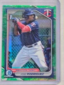 lot 27 image: Jose Rodriguez Rookie 2024 Bowman Chrome Prospects Green Refractor No. BCP-71