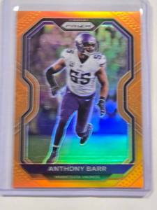 lot 47 image: Anthony Barr 2020 Panini PRIZM Orange Refractor Football Card No. 221, Numbered 1249