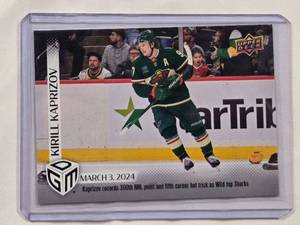 lot 64 image: Kirill Kaprizov 2023-24  Upper Deck NHL Game Dated Moments No. 69, Limited to 599