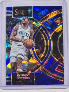 lot 105 image: Anthony Edwards 2023-24 Panini Select Blue Cracked Ice No. 164