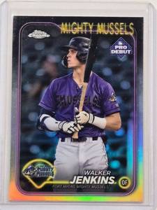 lot 115 image: Walker Jenkins 2024 Rookie Refractor Fort Myers Mighty Mussels Pro Debut No. PDC-196