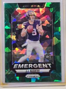 lot 126 image: J.J. McCarthy Rookie 2024 Green Cracked Ice Panini Prizm No. 19