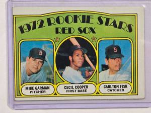 lot 134 image: 1972 Boston Red Sox Rookie Stars Baseball Card - Fisk, Cooper, Garman - No. 79