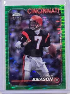 lot 156 image: Boomer Esiason 2024 Topps Chrome Green Refractor  No. 27, Numbered 8499