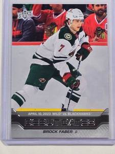 lot 223 image: Brock Faber 2023-24 Rookie Upper Deck Series 1 Debut Dates  No. DD-15