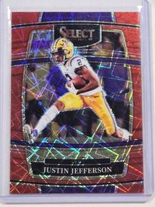 lot 231 image: Justin Jefferson 2022 Panini Select Draft Picks Laser Prizm LSU Football Trading Card No. 49