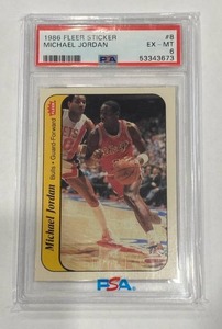 Michael Jordan Rookie 1986 Fleer Sticker No. 8, PSA Graded 6 EX-MT
