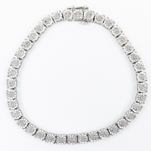 lot 145 image: Unique Designs Natural Diamond Sterling Silver Tennis Bracelet.