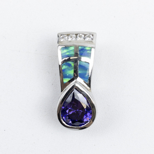 lot 30 image: Havana  Opal, Amethyst & CZ sterling silver pendant (no chain).
