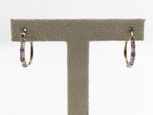 lot 35 image: Ross Simons  Natural Ruby Vermeil (Sterling Silver) Hinged Wire Hoop Earrings.