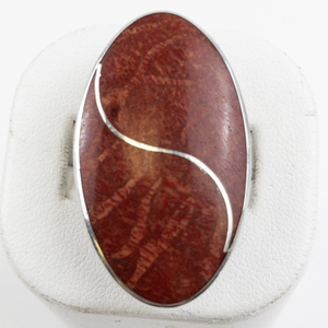 lot 18 image: Red Coral Sterling Silver Statement Ring . Size 5.75 - 6.