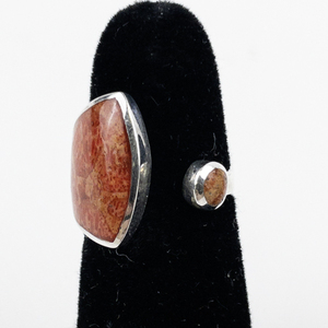 lot 19 image: Red Coral Sterling Silver Statement Ring . Size 7 - 7.25.