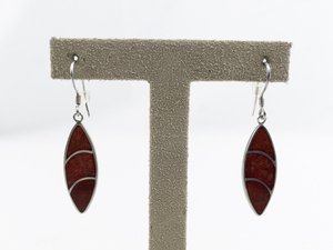 lot 20 image: Red Coral Sterling Silver French Wire Dangle Earrings .