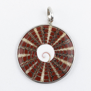 lot 21 image: Red Resin & Shell Sterling Silver pendant (no chain).