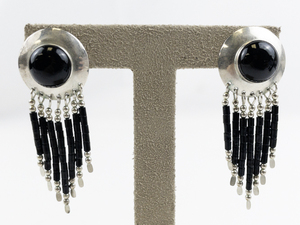 lot 41 image: TK (Southwest)  Black Onyx Sterling Silver Dream Catcher Earrings.