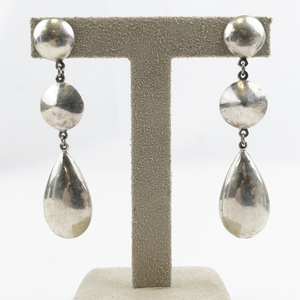 lot 43 image: Large Modernist Drop Sterling Silver Dangle Earrings .