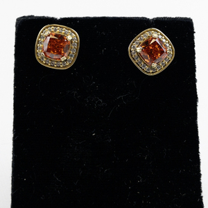 lot 47 image: Fire Opal Vermeil (Sterling Silver) Stud Earrings .