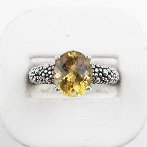 lot 57 image: Michael Dawkins Oval Checkered Cut Citrine Sterling Silver Ring. Size 9 - 9.25.