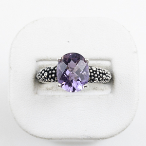 lot 58 image: Michael Dawkins Oval Checkered Cut Amethyst Sterling Silver Ring. Size 8 - 8.25.