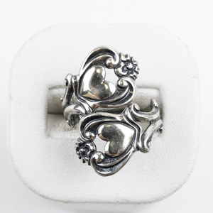 lot 67 image: Beau  Double Heart Sterling Silver Spoon Ring. Size 8 - 8.5.