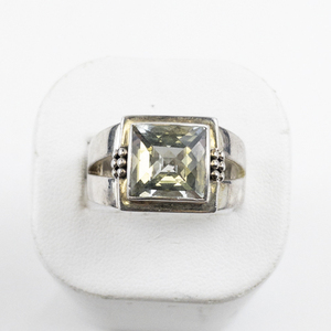 lot 70 image: Michael Dawkins Checker Princess Cut Prasiolite Sterling Silver Ring. Size 9.75 - 10.