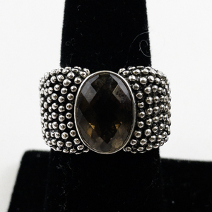 lot 75 image: Michael Dawkins Smoky Quartz Wide Sterling Silver Band. Size 10 - 10.25.