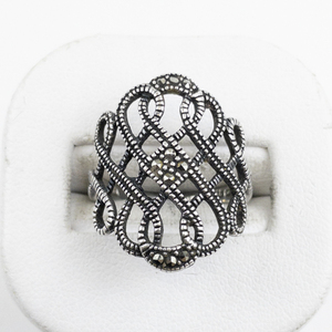 lot 85 image: Marsala Marcasite Filigree Sterling Silver Statement Ring . Size 7.75 - 8.
